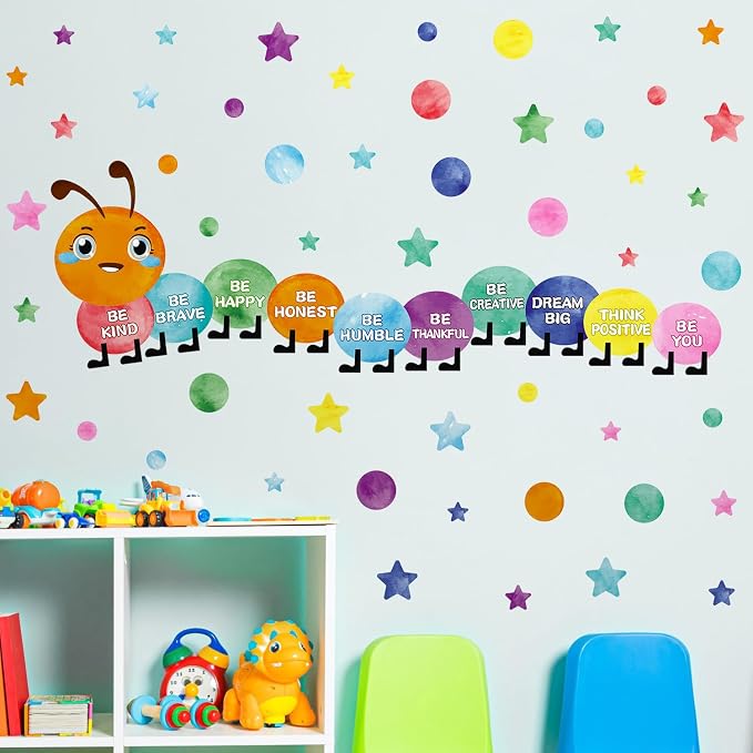 Watercolor Inspirational Wall Sticker, Multicolor Polka Dot Star Wall decal, Removable Motivational Quote Be Kind Be Happy Wall Art for Playroom Classroom Nursery Preschool Daycare Decoration - Image 5