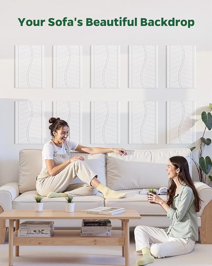 12 Pack Acoustic Wall Panels Sound Absorbing for Recording Studio, Self-Adhesive Leaf Textured Decorative White Art Ceiling Tiles - Acoustical Treatments for Home Gaming Room Door 17"×12"×0.4" - Image 6