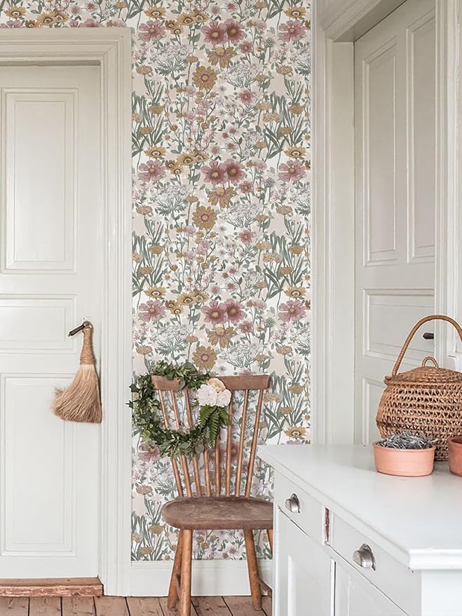 Orainege Peel and Stick Wallpaper Daisy Floral Wallpaper | 16.9in x393.7in Boho Floral Contact Paper Self Adhesive Removable Wall Paper for Bedroom Living Room Decor Vinyl Roll - Image 7