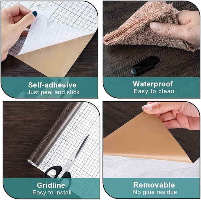 Arthome 16.5" x240''Peel and Stick Wood Contact Paper Self-Adhesive Brown Walnut Wallpaper,Decorative Vinyl Film for Countertop,Cabinets,Shelf,Drawer Liner,Easy to Clean Removable Wall Covering - Image 6