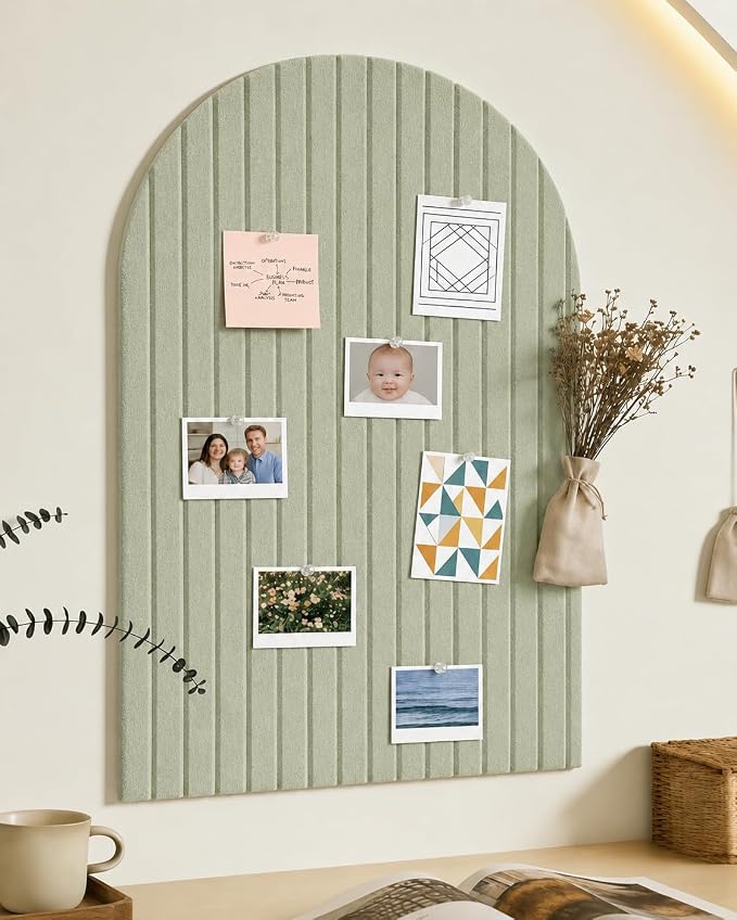 Large Arched Felt Bulletin Board, Sized 36" x 24" for Office & Wall Decor – 6 Customizable Adhesive Tiles with Pins are Perfect to Display Your Photos (Sage Green) by Unknown
