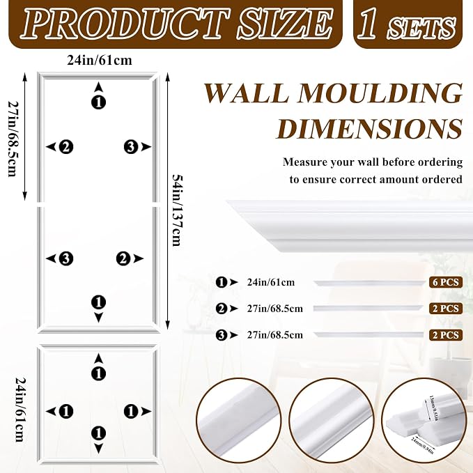 Pangda Peel and Stick Wall Molding Kit, 3D Premade Accent Molding Wainscoting Panel for Interior Wall Moulding Decor, Ready to Assemble Wainscoting Accent Panel | Wall Molding Kit, Premade Accent, Molding Wainscoting Panel for Interior, Wall Moulding D... - Image 3