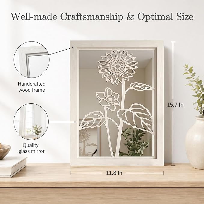2 Set Farmhouse Mirrors for Wall Decor Living Room Bedroom Bathroom Entryway Wood Rustic Framed Decorative Accent Hanging Wall-Mounted Mirror Set -Distressed White 15.7 in - Image 2