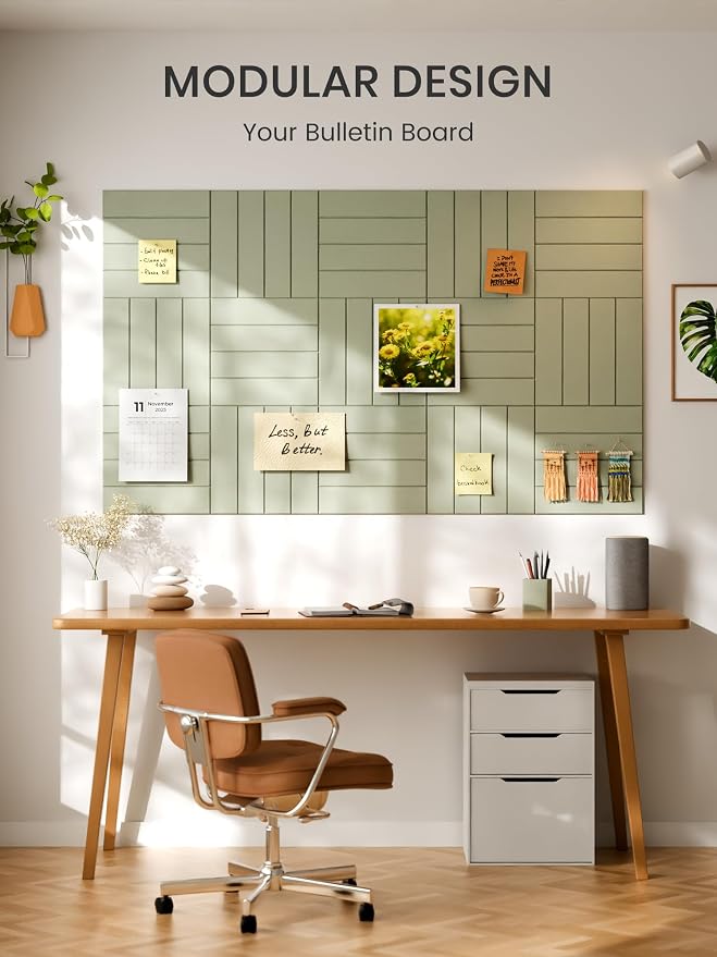 Bumusty 36"x 24" Large Felt Bulletin Board Tiles, Sage | 6-Pack Cork Board Alternative, Wall Decor, 30 Pushpins, 30 Adhesive Tabs, Vision Board, Office, Classroom, Home, Dorm - Image 7