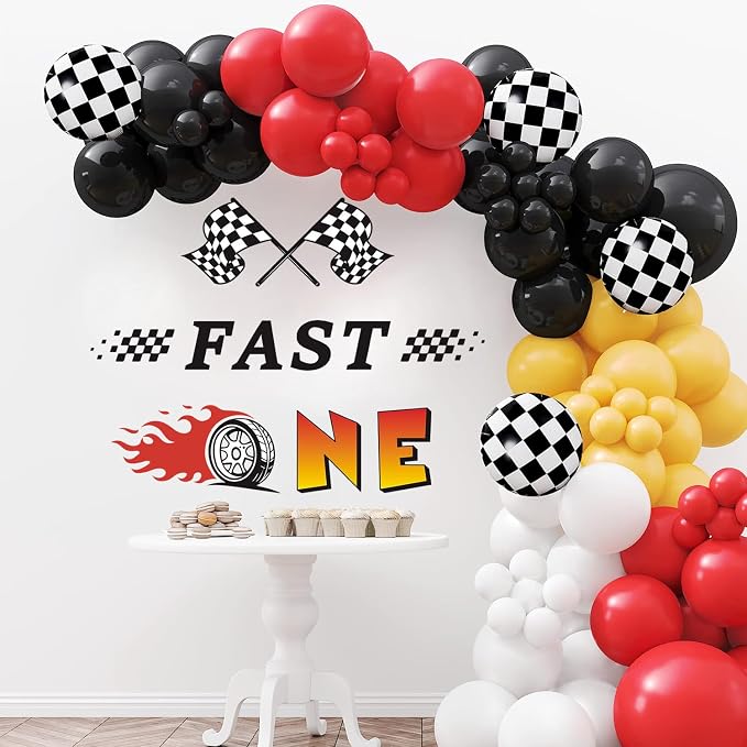 LHIUEM Fast One Birthday Racing Decal Race Car Fast 1st Birthdays Wall Decor Little Boy Birthday for Backdrop Gift Stickers Wheels Car Speed ONE Inspiration Quote Decals for Centerpieces Baby Party by LHIUEM
