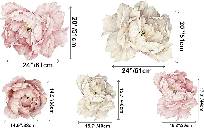 Floral Peonies Wall Decal, Peony Bouquet Flowers Removable Peel and Stick Wall Sticker - Image 8