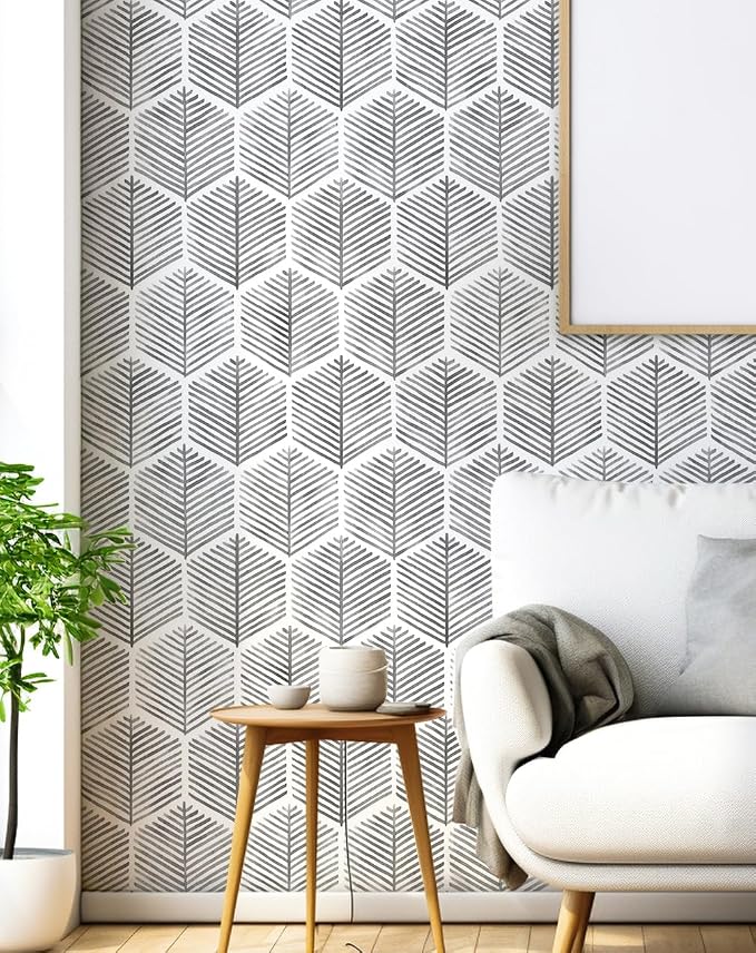 MelunMer Grey Modern Peel and Stick Wallpaper Boho Removable 17.3''×787'' | Dark Grey Contact Paper Self Adhesive Wallpaper for Bedroom/Bathroom Waterproof Geometric Contact Paper for Cabinets Drawer by MelunMer