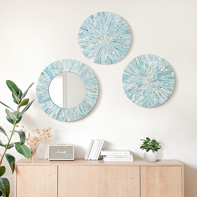 3PCS Natural Mother of Pearl Beach Mirror Wall Art Room Decor,Blue by TEIPAI