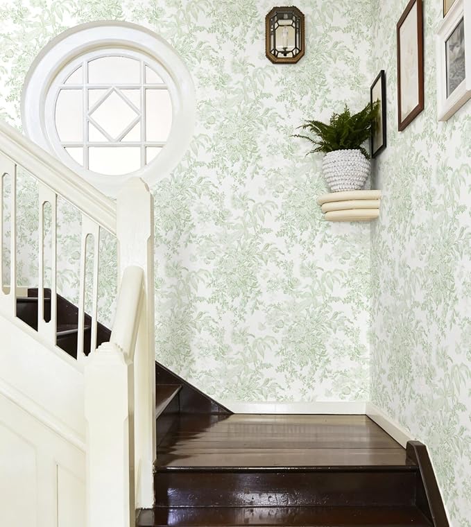 Heroad Green Floral Wallpaper Peel and Stick Wallpaper Flower Contact Paper Removable Self-Adhesive Wall Paper for Cabinets Bedroom Bathroom Stick on Walls Papel Tapiz para Pared 17.3''x393'' - Image 5