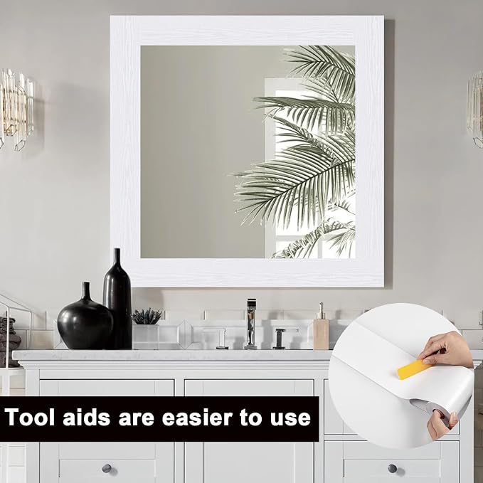 Alened 10M White Mirror Border Peel and Stick, Wood Grain Wallpaper Border - Image 3