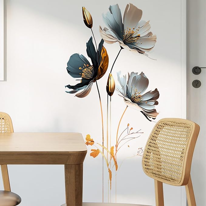 Black and Gold Wall Decor Decals, 3D Flower Wall Stickers Floral Gold Leaves Plants Butterfly Wall Decals for Bedroom Living Room Sofa TV Background Nursery Bathroom Decor - Image 3
