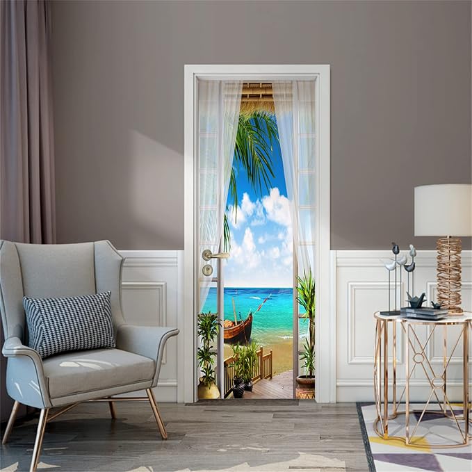 artfanke 3D Door Sticker Peel and Stick 30.3"x78.7" - Seascape Self-Adhesive Door Decal Wall Murals Wallpaper Waterproof for Home Bedroom Decor (2 Sheets/Set) - Image 5