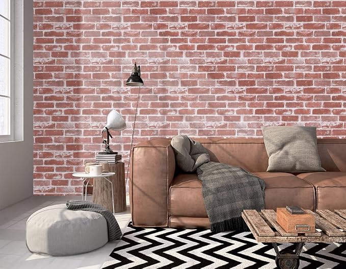 Timeet Red Brick Wallpaper 17.7"×393.7" Peel and Stick Wallpaper Faux Brick Wallpaper Self Adhesive Removable Wallpaper for Bedroom Livingroom Decoration - Image 8