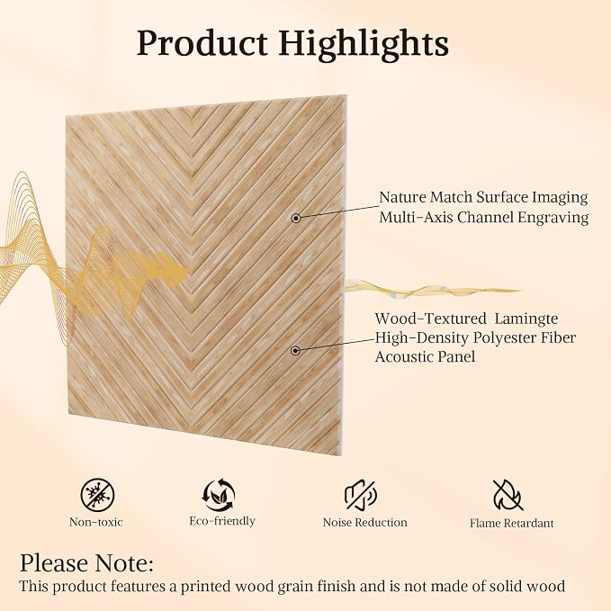 Acoustic Wall Panels, 8 Piece 23.62" X 23.62" Peel and Stick Wall Panels | High-Density Polyester Fiber Self Adhesive Soundproofing for Interior Wall Décor, Timber Vee Herringbone - Image 3