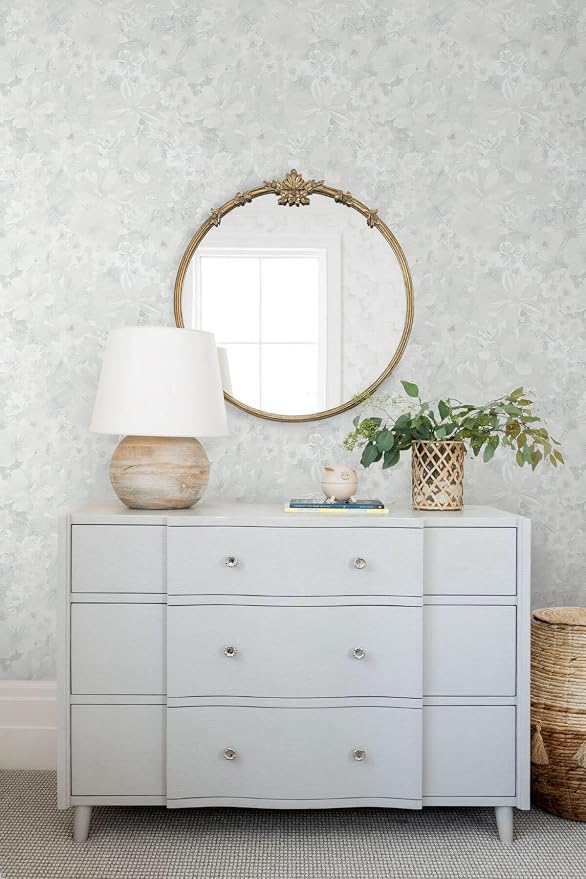 Heroad 17.3inx32.8ft Grey Peel and Stick Wallpaper Floral Contact Paper Vintage Wall Paper Self-Adhesive Removable Wallpaper for Cabinets Drawers Bedroom Mural Wall Decor Vinyl Roll - Image 7