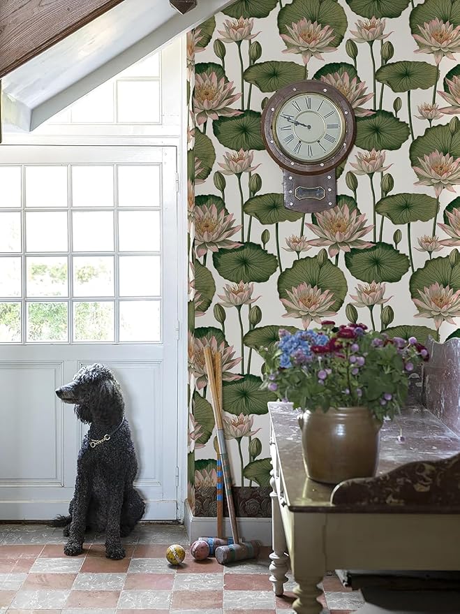 Orainege Floral Wallpaper Peel and Stick Floral Contact Paper Boho | 16.9inx196.8in Lotus Flower Wallpaper Removable Self Adhesive Wall Paper for Bedroom Cabinets Decorative - Image 4