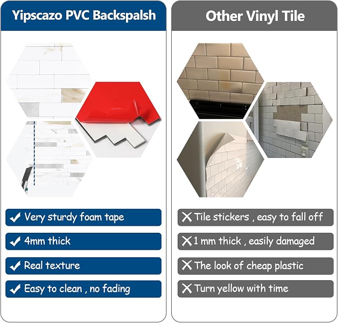 Yipscazo 10 Sheets Peel and Stick Stone Metal Tile Backsplash, Stick on Tiles for Backsplash Kitchen, Bathroom, Laundry Room, Camper, Fireplace (12'' X 12'', Polished Marble) - Image 8
