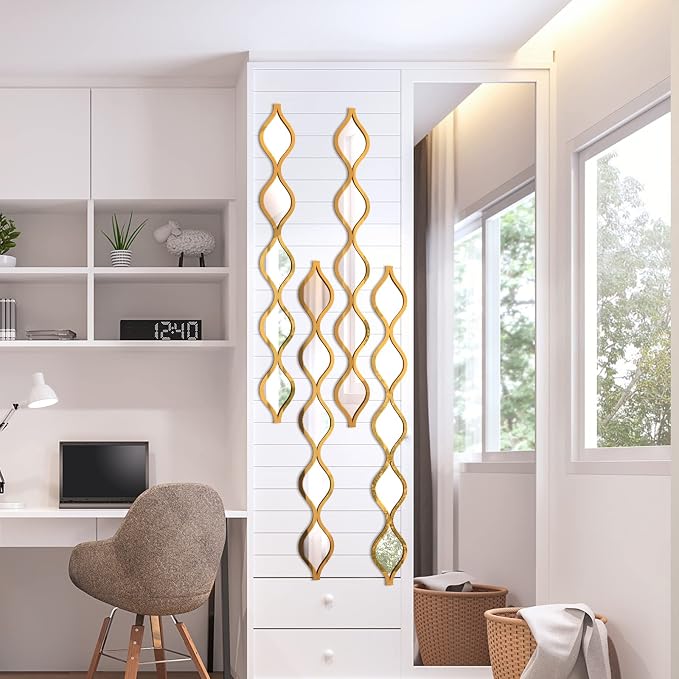 Qunclay 4 Pcs Teardrop Mirror Wall Art Decorative Mirror Wall Decor, Gold - Image 7