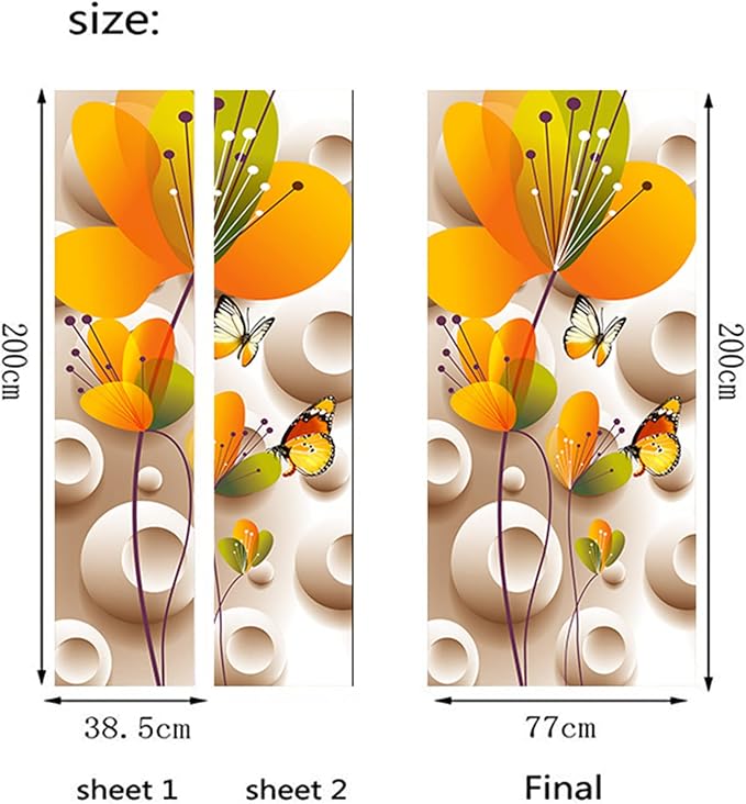 artfanke 3D Peel and Stick Door Sticker 30.3"x78.7"- Self-Adhesive Door Wallpaper Murals Decal-Flower Colorful Butterfly Wall Poster for Home Decor (2 Sheets/Set) - Image 5