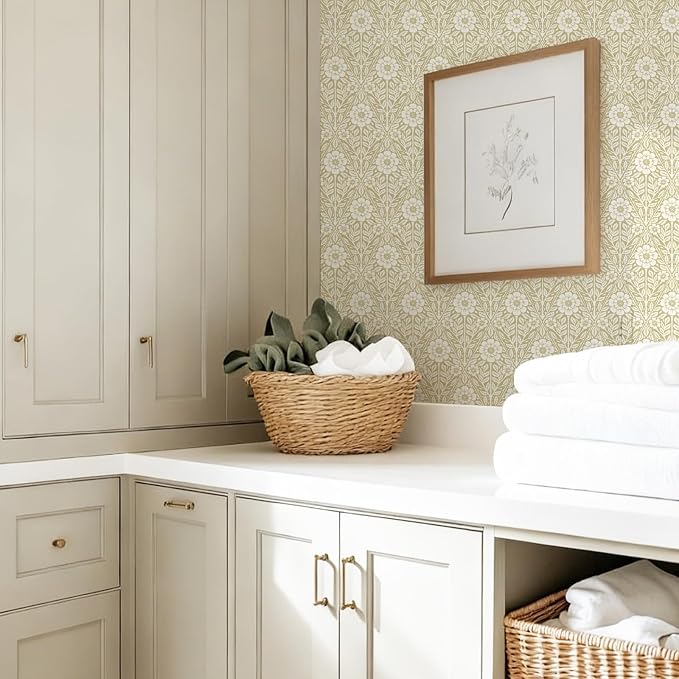 17.3" x 196.8" Floral Wallpaper Peel and Stick Vintage Boho Cream Damask Wallpaper Textured Removable Self Adhesive Vinyl Wall Paper for Bedroom Bathroom Cabinets - Image 8