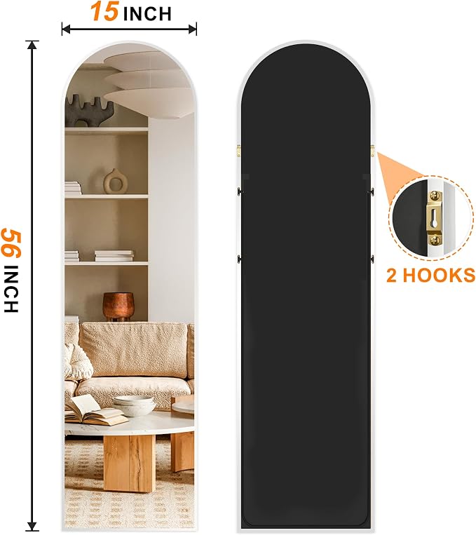 Arched Full Length Mirror, 56"x15" Standing Body Mirror for Wall, Silver - Image 2
