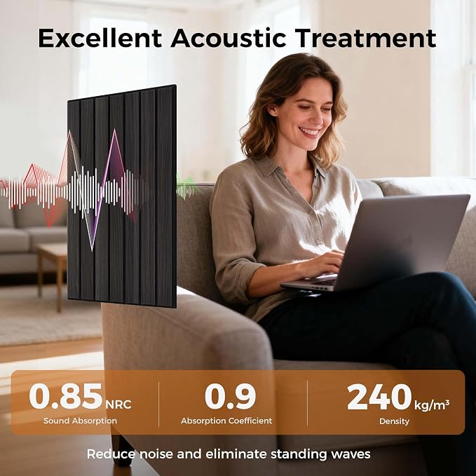 TO-TH Sound Proofing Panels Peel and Stick Wall Panel 12Pack, Rustic Walnut | Self-Adhesive Wall Panels, PVC Wood Grain Finish, 100%Polyester Fiber, Reduce Echo&Noise for Office&Studio, 11.8"x15.7"x0.35" - Image 3
