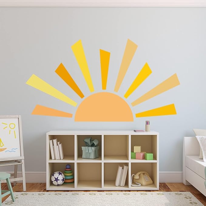 42.1x23.6 inch Boho Half Sun Decal - Large Decal, Sunshine Wall Stickers, Vinyl Peel and Stick Decals for Nursery and Kids Room Playroom by Denylopro