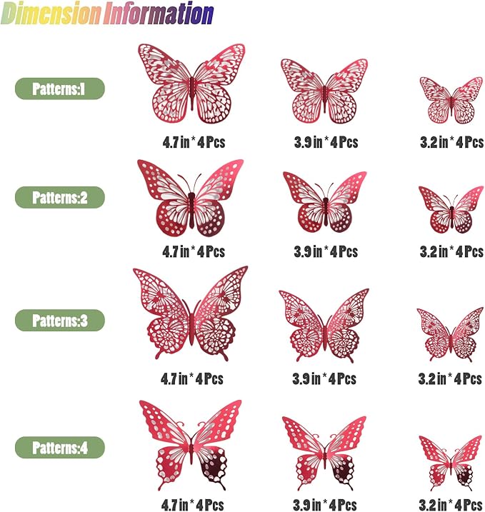 SAOROPEB 3D Butterfly Wall Decor 48 Pcs Blood Red Butterfly Decorations | 4 Styles 3 Sizes, Butterfly Birthday Decorations Butterfly Party Decorations Cake Decorations, Removable Stickers - Image 5