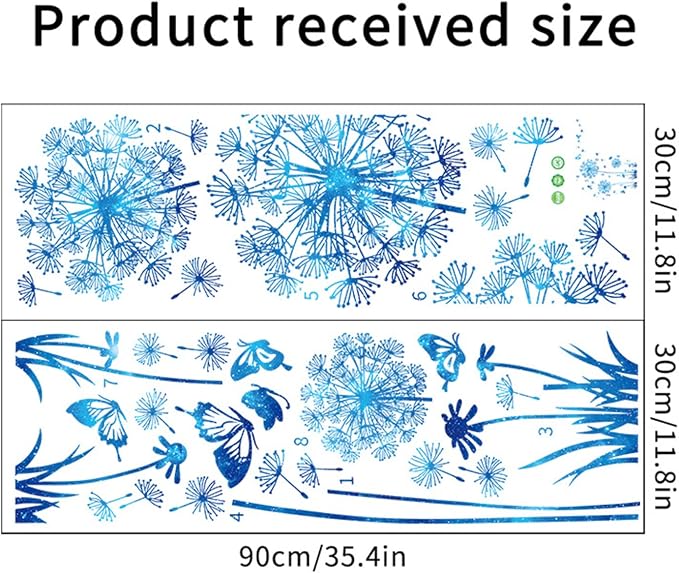 Arawat Dandelion Flower Stickers Blue Butterflies Wall Decor for Bedroom Office Bathroom Living Room Floral Wall Decal Removable Peel and Stick Room Decor - Image 6