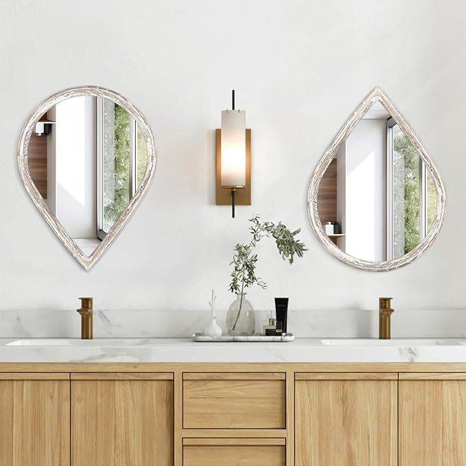 Small Teardrop Mirror Rustic White Wood Frame Mirror Farmhouse Hanging Mirror for Wall, Bathroom, Living Room, Entryway, Hallway - Image 4