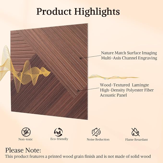 Acoustic Wall Panels, 6 Piece 23.62" X 23.62" Peel and Stick Wall Panels | High-Density Polyester Fiber Self Adhesive Soundproofing for Interior Wall Décor, Tri-Tone Chevron Weave - Image 3