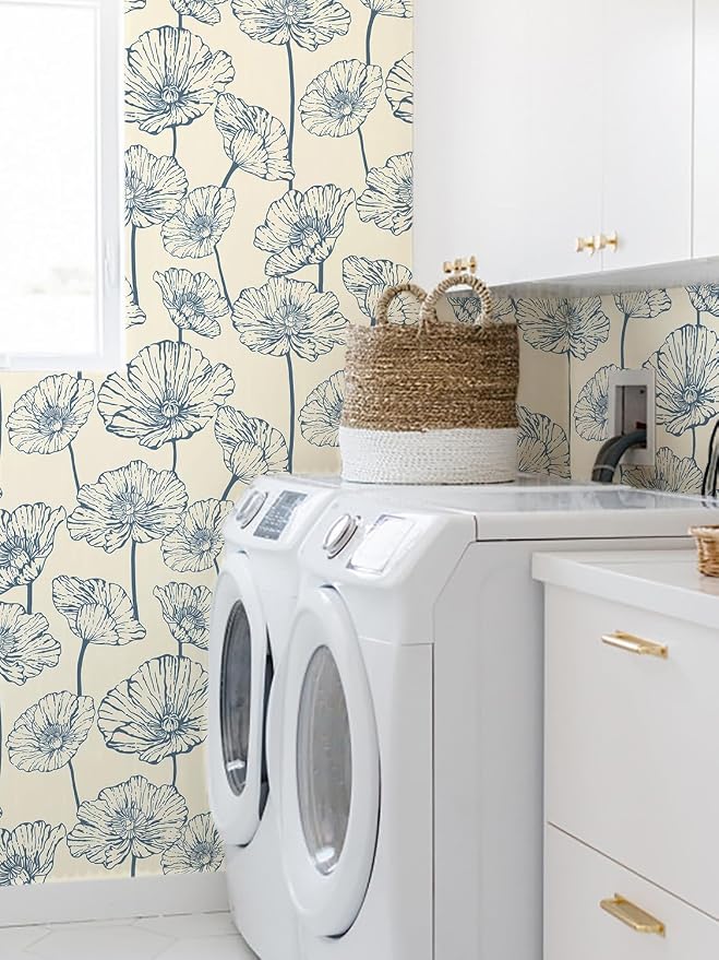 Orainege Peel and Stick Wallpaper Blue and Beige Wallpaper | 17.3inx393.7in Floral Contact Paper Self Adhesive Wall Paper Boho Removable for Bedroom Living Room - Image 8