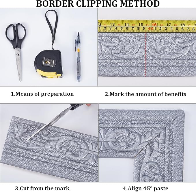 CRASPIRE 82 x 3 Crown Molding Peel and Stick 3D Flexible Foam Wall Trim Silver Self Adhesive Wallpaper Border Sticky Decorative Edging Baseboard Lines for Mirror Border Wall Hotel DIY Decor - Image 5