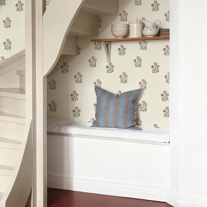 Vintage Floral Peel and Stick Wallpaper Retro Rose Flower Contact Paper for Cabinets Self Adheisve Floral Wallpaper for Bedroom Accent Wall Cabinets Drawers Gilrs Room - 17.3”×78.7” - Image 7