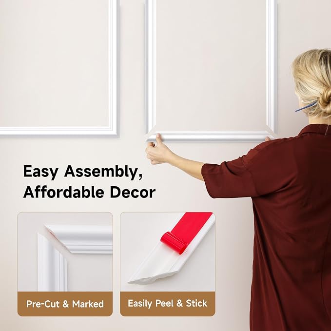 INMOZATA Pre-Cut Peel and Stick Wall Molding, 50" x 20",50" x 40" | Strong Adhesive, Paintable, Easy to Install, Wainscoting Panel for Interior Wall Decor Living Room Bedroom Hallway - Image 4