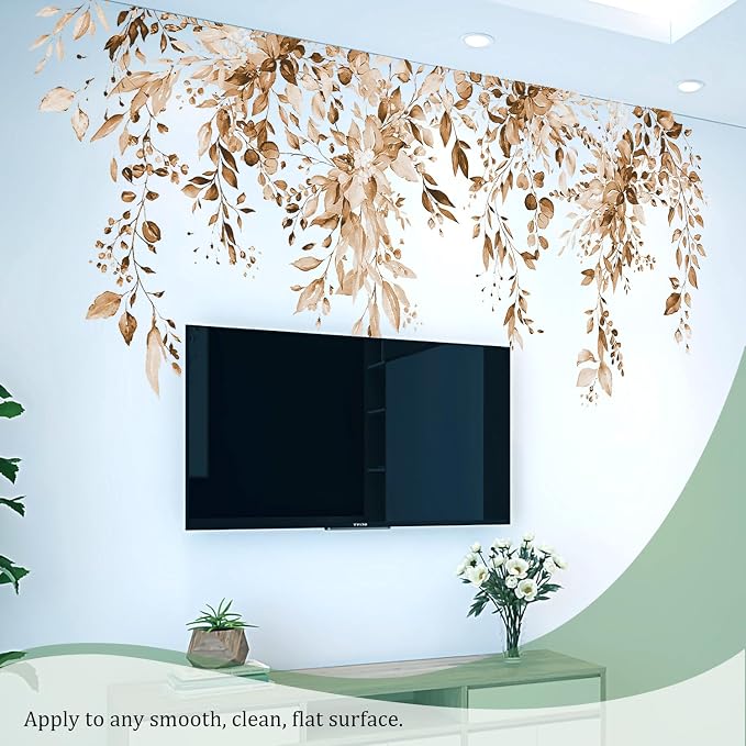 Brown Plants Leaves Wall Decals Peel and Stick, Large Floral Flowers Vinyl Wall Stickers, Removable Vine Home Decor Art for Bedroom Living Room Classroom Office - Image 5