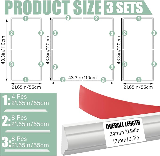 Pangda Peel and Stick Wall Molding Kit 3D Wainscoting Panel | Wall Molding Kit, Premade Accent, Molding Wainscoting Panel for Interior, Wall Moulding Decor, Ready to Assemble Panel - Image 2