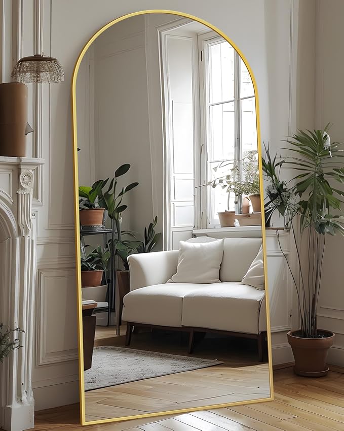Antok Full Length Mirror, 76"x34" Floor Mirror with Stand, Gold, Arched - Image 9