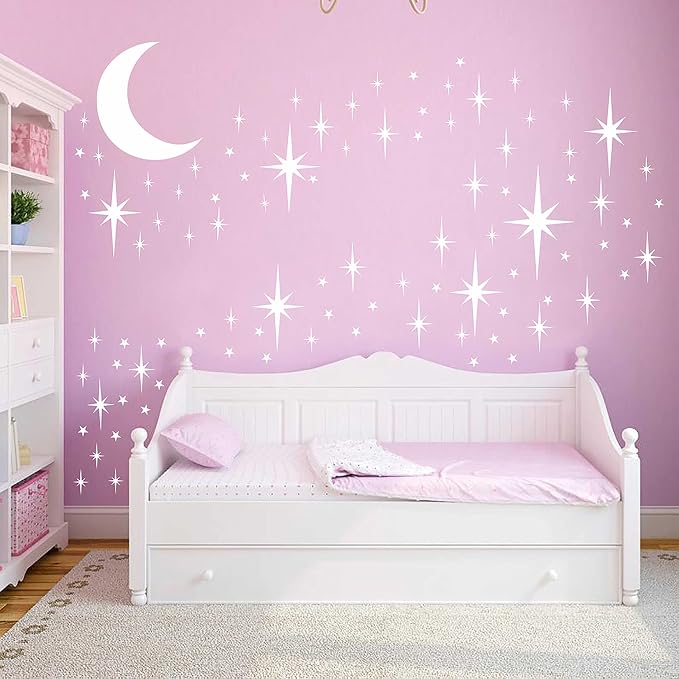 Retro Starburst Wall Decals Stars Wall Sticker Star Moon Vinyl Decal White | Celestial decor, sparkle moon wall stickers decoration, peel and stick, removable art mural, for bedroom living room nursery - Image 4