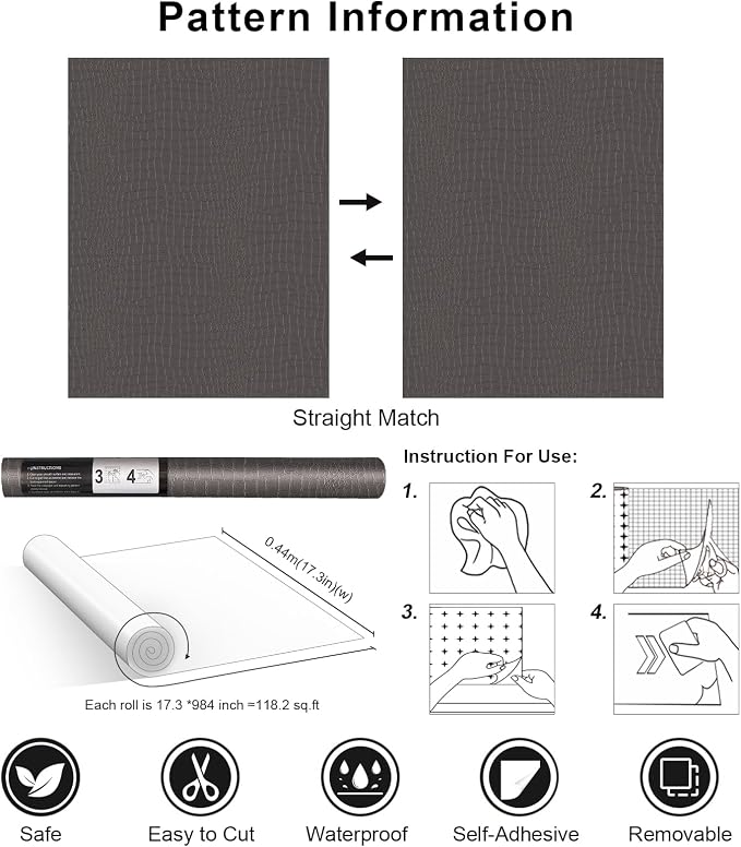 Zeeko Light Coffee Crocodile Peel and Stick Wallpaper 17.3" x 984" | Textured Embossed Contact Paper Removable Waterproof Self Adheisve Wall Paper for Cabinet Bedroom Bathroom - Image 8