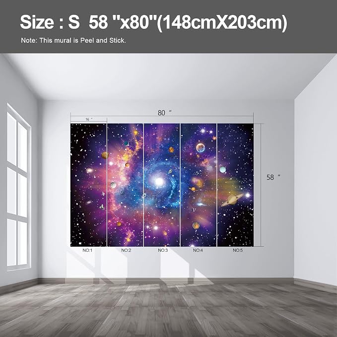 Planet wall murals Peel and Stick self Adhesive Galaxy Wallpaper for Bedroom Nursery Room - 58"x80" - Image 2