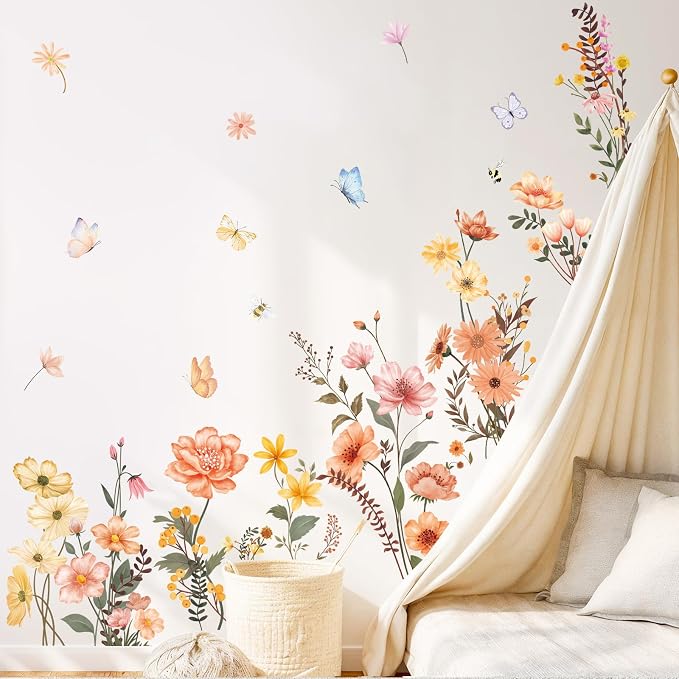 SHUCHING Boho Flower Wall Decal for Girl Room, Garden Floral Wall Sticker | Wildflower Wall Art Decor for Bedroom Living Room - Image 2