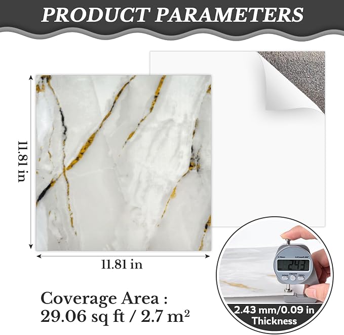 30 Sheets Peel and Stick Wall Panels, Self-Adhesive PVC Wall Panels for Kitchen Backsplash, Bathroom Decoration, 11.8" x 11.8" (Tile Effect Wallpaper) - Image 4