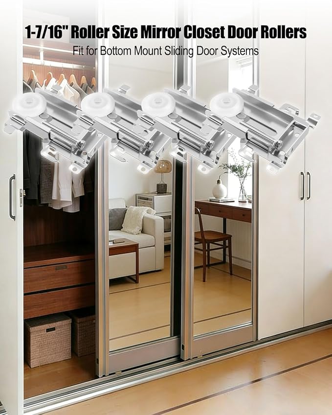 4 Pcs 1-7/16 Inch Sliding Mirror Closet Door Roller Assembly - Image 2