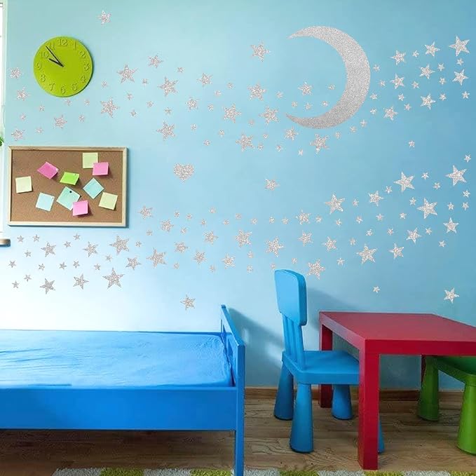 Star Wall Decals Silver Stars Moon Stickers Peel and Stick Celestial Decor | Star and moon decor, sparkle decal for walls, wall sticker, removable vinyl art mural, peel and stick, for kids baby bedroom - Image 7