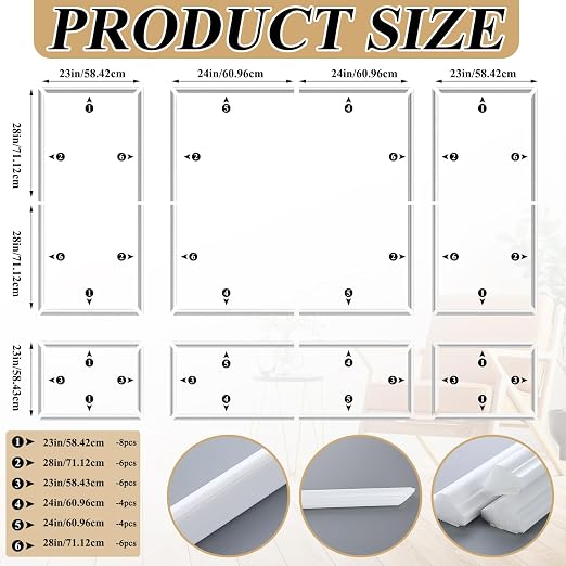 Pangda 3set Peel and Stick Wall Molding Kit 3D Premade, 23x56in+48x56in | Accent Wall Moulding Kit, Wainscoting Panel, for Interior Decor, Ready to Assemble, Peel and Stick, Wainscoting Accent Panel - Image 2