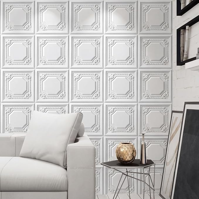 RattanView 33 Pack PVC 3D Wall Panels for Interior Wall Decor Decorative White Ceiling Tiles for Bedroom TV Background Gaming Room 12 x 12 Inch Drop Ceiling Panels Modern Accent Art - Image 2