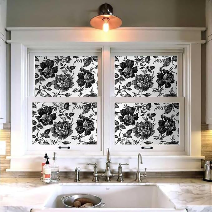 Black and White Peony Floral Rose Vintage Flowers Modern Peel and Stick Wallpaper Wall Decor Self Adhesive Wall Paper Stick on Easy Peel Off Contact Paper for Renter Bedroom Apartment - Image 4