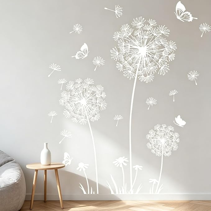 Arawat Wall Decals Peel and Stick Wall Stickers Decor Flower Wall Mural for Bedroom Butterfly Dandelion Wall Art Floral Wall Stickers & Murals for Living Room Bathroom Removable Door Sticker - Image 3