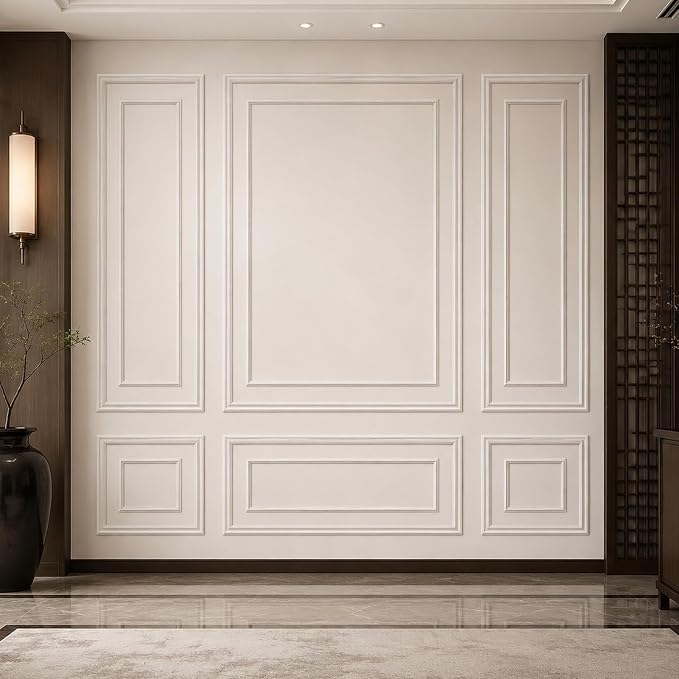 6 Set Peel and Stick Wall Molding Kit，Pre-Cut Bilinear Frame Panels | Premade Wainscoting Panels for Interior Wall Decor，Ready-to-Assemble Glue-On Wall Trim for Living Room Bedroom Corridor by MOPKIUTR